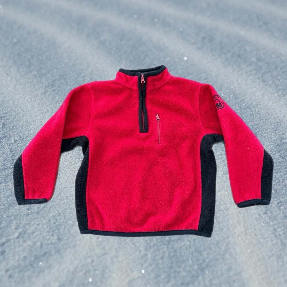 Gap Kids Red and Black Quarter-Zip Fleece Pullover XS (4-5)